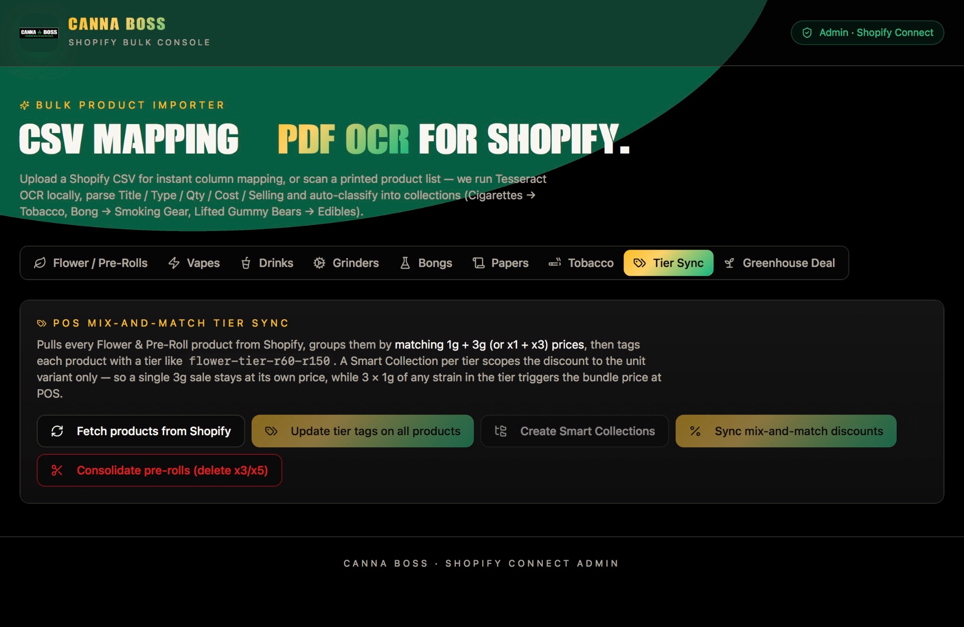 Canna Boss — Shopify Bulk Console website